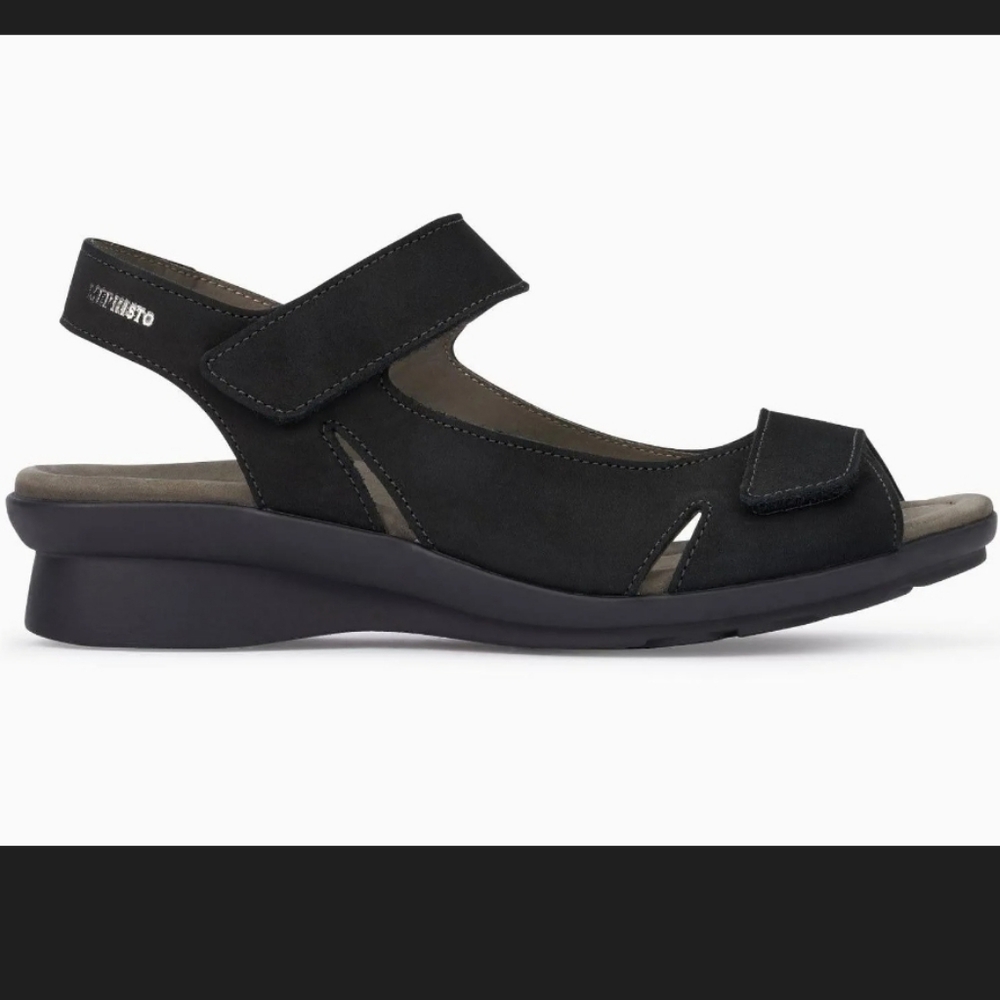 Mephisto Prudy Sandals black suede leather Silver Gray Insole 38 (7.5 US Approx)